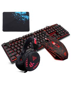 104 Keys Gaming Keyboard Waterproof design USB Wired Multimedia RGB Backlit and LED Gaming Headphone and 3200DPI LED Gaming Mouse Sets with Mouse Pad