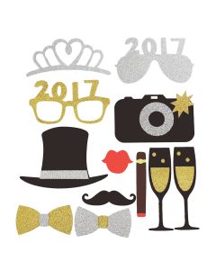 12Pcs Happy New Year Eve Party Photo Booth DIY Mask Mustache Stick Props
