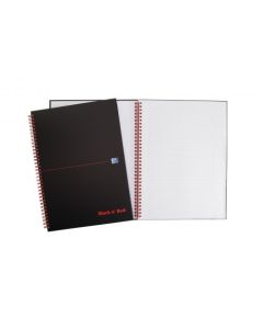 Black n Red A4+ Wirebound Hard Cover Notebook Ruled 140 Pages Matt Black/Red (Pack 5) - 100080218