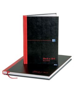 Black n Red A5 Casebound Hard Cover Notebook Recycled Ruled 192 Pages Matt Black (Pack 5) - 100080430