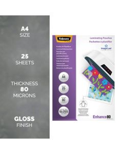 Fellowes Laminating Pouch A4 2x80 Micron Gloss (Pack 25) 5396205