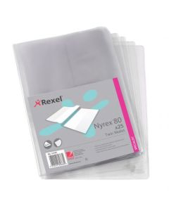 Rexel Nyrex Twin Wallet PVC 100 Micron Clear (Pack 25) 12195