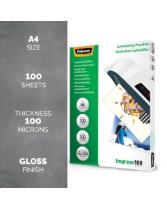Fellowes Laminating Pouch A4 2x100 Micron Gloss (Pack 100) 5351111