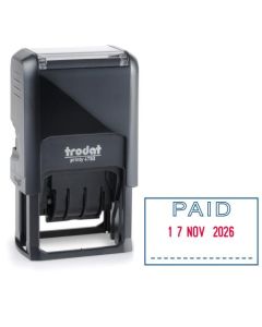 Trodat 4750/L2 Eco Self Inking Word and Date Stamp PAID 39x23mm Blue/Red Ink - 141010