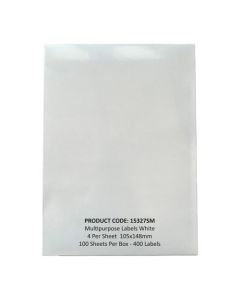 ValueX Multipurpose Label 105x148mm 4 Per A4 Sheet White (Pack 100 Labels) - 15327SM