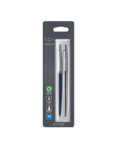 PARKER Jotter London Duo Discovery Pack Royal Blue Barrel Ballpoint Pen with Blue Ink and Stainless Steel Barrel Gel Ink Pen with Black Ink - 2033156