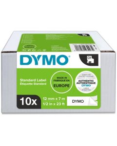 Dymo D1 Label Tape 12mmx7m Black on White (Pack 10) - 2093097