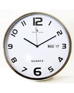 Seco Greenwich Wall Clock with Calendar Silver Metal Case 300mm Diameter - 2120HA