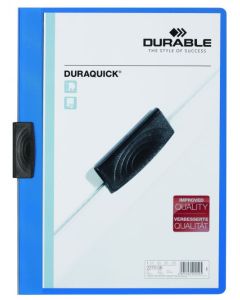 Durable DURAQUICK - 20 Sheet Document Clip File Folder - Perfect for Binding Unpunched Documents - A4 Blue (Pack 20) - 227006
