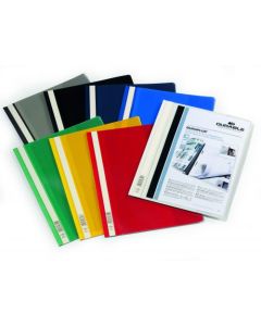 Durable DURAPLUS Presentation Folder - Extra Wide Format - Transparent Cover & Inside Pocket for Documents - A4 Assorted Colours (Pack 25) - 257900