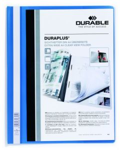 Durable DURAPLUS Presentation Folder - Extra Wide Format - Transparent Cover & Inside Pocket for Documents - A4 Blue (Pack 25) - 257906