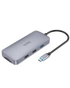 HOCO HB32 8 in 1 Type-C Docking Station USB-C Hub Splitter Adaptor with USB2.0*2 USB3.0 PD100W USB-C 4K@30Hz HDMI 100M RJ45 Support SD/Micro SD Card Reader Multiport Hub for PC Laptop
