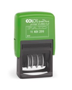 Colop Green Line S260/L2 Self Inking Word and Date Stamp PAID 24x45mm Blue/Red Ink - 105652