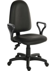 Ergo Twin High Back PU Operator Office Chair with Fixed Arms Black - 2900PU-BLK/0288