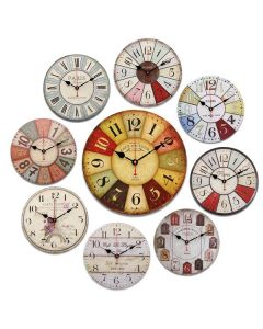 Round Vintage Rustic Wooden Wall Clock Quartz Movement