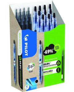 Pilot Begreen B2P Retractable Gel Rollerball Pen Recycled 0.7mm Tip 0.39mm Line Black Greenpack (Pack 10 + 10 Refills) - WLT556190