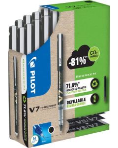 Pilot Begreen V7 Hi-Tecpoint Cartridge System Liquid Ink Rollerball Pen Recycled 0.7mm Tip 0.5mm Line Black Greenpack (Pack 10+30 Refills) - WLT556251