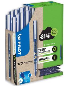 Pilot Begreen V7 Hi-Tecpoint Cartridge System Liquid Ink Rollerball Pen Recycled 0.7mm Tip 0.5mm Line Blue Greenpack (Pack 10+30 Refills) - WLT556268
