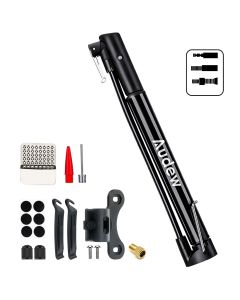 AUDEW 160 PSI Portable Mini Bike Pump Presta & Schrader Valve MTB Road Bicycle Inflatable 12in Bicycle Air Pumb with Folding Handle for Mountain Road Bmx Bike Ball