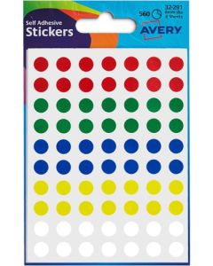 Avery Coloured Label Round 8mm Diameter Assorted Colours (Pack 10 x 560 Labels) 32-291
