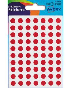 Avery Coloured Label Round 8mm Diameter Red (Pack 10 x 560 Labels) 32-301