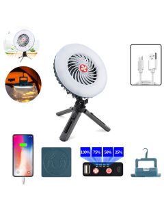 2-in-1 Tent Fan Light Magnetic 2 Modes Camping Light 3 Modes Hanging Hook Cooling Fan Emergency Power Bank for Hiking Travel