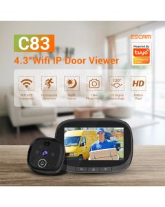 ESCAM C83 Wireless Doorbell 4.3inch WIFI IP Door Viewer HD Night Vision 120 can Take Photo and Video PIR Motion Detection Two Way Audio