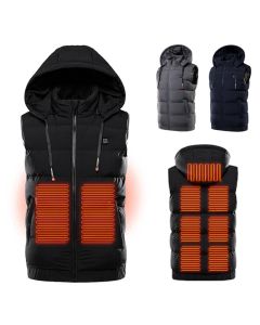 TENGOO Heating Jackets With Hat 9 Areas  Unisex 3-Gears Heated Vest Coat USB Electric Thermal Clothing Hooded Vest Winter Outdoor Warm Clothing Black
