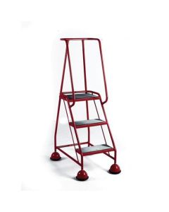 Slingsby Mobile 3 Tread Platform Steps With Full Handrail and Cup Feet 125Kg Capacity W380 x D280 x H762mm (Platform) Red - 385135