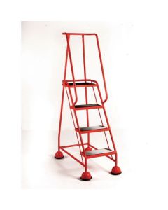 Slingsby Mobile 4 Tread Platform Steps With Full Handrail and Cup Feet 125Kg Capacity W380 x D280 x H1016mm (Platform) Red - 385139