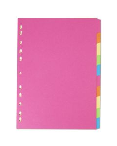 Elba Bright Coloured Card Dividers A4 Multipunched 10 Part 400008300