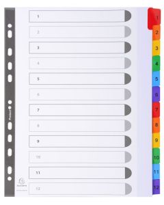 Exacompta Index 1-12 A4 Extra Wide 160gsm Card White with Coloured Plastic Tabs - 4112E