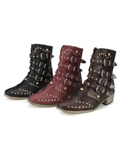 Women Winter Cowboy Cowgirls Ankle Boot Studs Rivet Low Heel Ladies Western Shoes