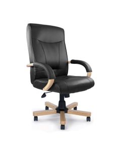 Nautilus Designs Troon High Back Leather Faced Executive Office Chair With Fixed Arms Black Oak Effect Arms and Base - DPA4750ATGLBKO