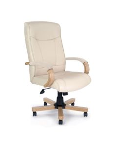 Nautilus Designs Troon High Back Leather Faced Executive Office Chair With Fixed Arms Cream Oak Effect Arms and Base - DPA4750ATG/LCM