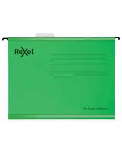 Rexel Classic Foolscap Suspension File Card 15mm V Base Green (Pack 25) 2115591
