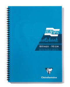 Clairefontaine Europa A4 Wirebound Card Cover Notebook Ruled 180 Pages Turquoise (Pack 5) - 5802Z