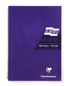 Clairefontaine Europa A4 Wirebound Card Cover Notebook Ruled 180 Pages Purple (Pack 5) - 5803Z