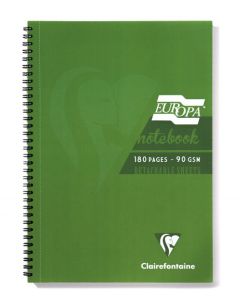 Clairefontaine Europa A5 Wirebound Card Cover Notebook Ruled 180 Pages Green (Pack 5) - 5810Z