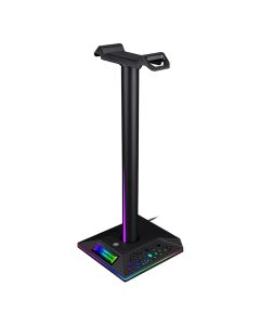 YEAHREAL Gaming Headset Stand Dual USB Port 3.5mm Audio Port RGB Touch Control Removable Headphone Stand Holder