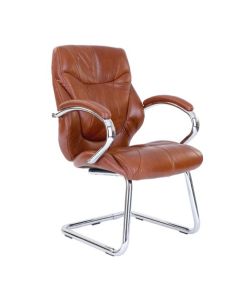 Nautilus Designs Sandown High Back Luxurious Leather Faced Synchronous Visitor Chair With Integrated Headrest & Fixed Arms Tan - DPA617AV/TN