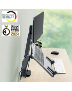 Leitz Ergo Space-Saving Dual Monitor and Laptop Arm Suitable for Laptop upto 17inches and Monitors upto 32inches Dark Grey - 65380089
