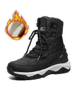 XGGO Winter Snow Boots Padded Thickened Cotton Boots Slip Resistant Waterproof Warm Fleece Shoes Unisex Black
