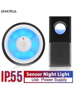 SMATRUL 433MHZ Wireless Smart PIR Motion Sensor LED Night Light Doorbell Ring Chime Home USB Powered Waterproof