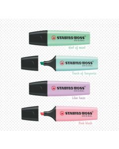 STABILO BOSS ORIGINAL Pastel Highlighter Chisel Tip 2-5mm Line Assorted Colours (Wallet 4) - 70/4-2