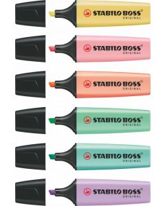 STABILO BOSS ORIGINAL Pastel Highlighter Chisel Tip 2-5mm Line Assorted Colours (Wallet 6) - 70/6-2