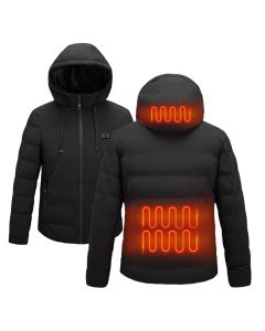 TENGOO Smart Heated Hooded Coat 2 Places Heated 3-Gears Down Jacket USB Electric Heating Jacket Winter Warm Fishing Skiing Camping