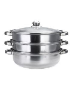 Steamer Cooker Pot Set Pan Cook Food Glass Lids Stainless Steel 28CM