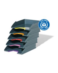 Durable VARICOLOR ECO Letter Trays A4 - 80% Recycled - Stackable Trays with Coloured Gripping Areas for Organisation of Documents (Pack 5) - 770557