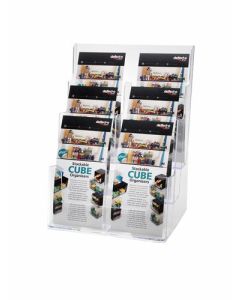 Deflecto 3 Tier 6 Pocket 1/3 A4 Portrait Slanted Free Standing or Wall Mounted Literature Display Holder Crystal Clear - 77401